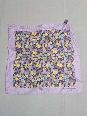 Richard James Savile Row Floral Designer Purple Small Silk Scarf Pocket Square
